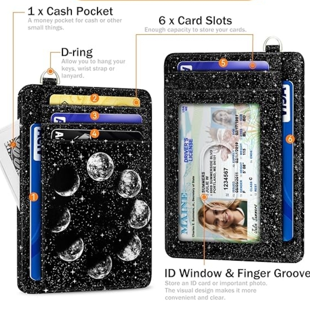 Glitter Moon Phase Card Holder Wallet